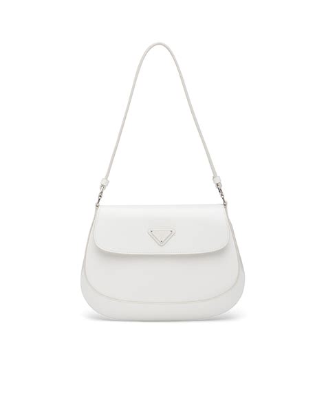 prada cleo brushed leather shoulder bag with flap white